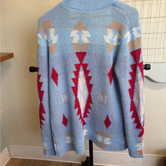 Umgee Women's Blue and Red Geometric Cardigan - Picture 3 of 4